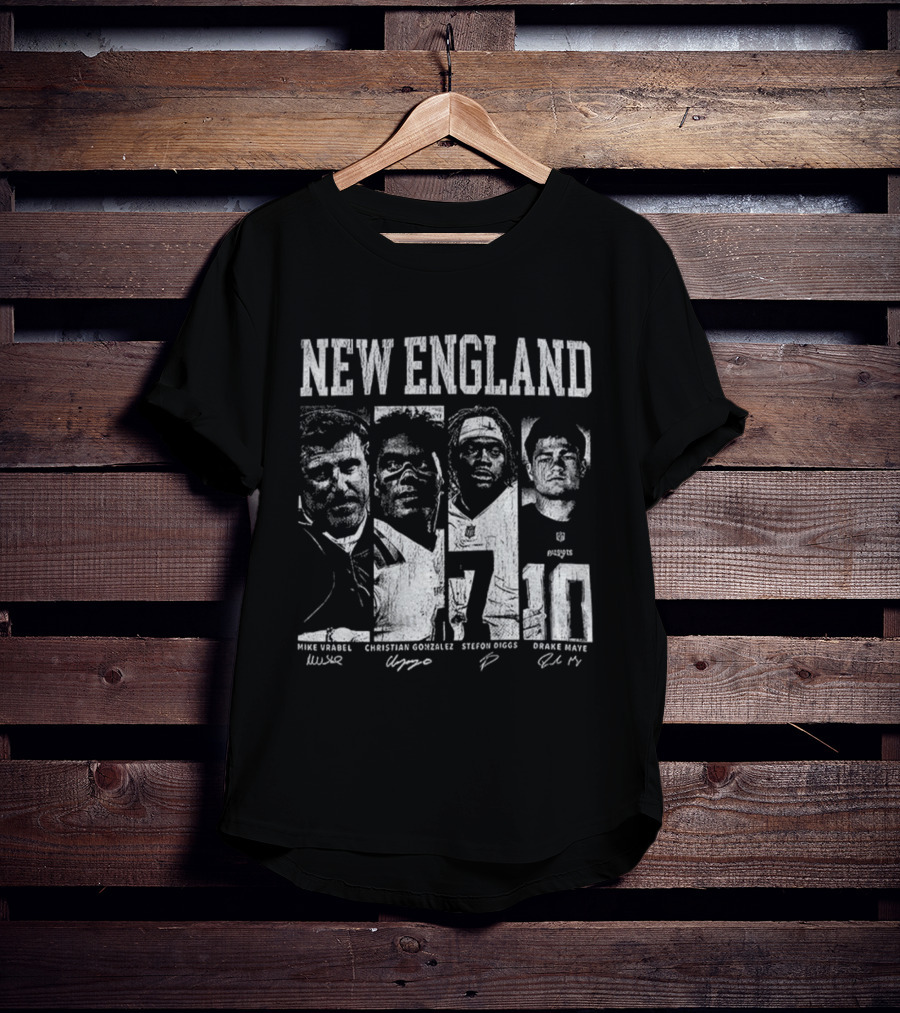 New England Mike Vrabel Christian Gonzalez Stefon Diggs Drake Maye NFL Football Signatures T-Shirt