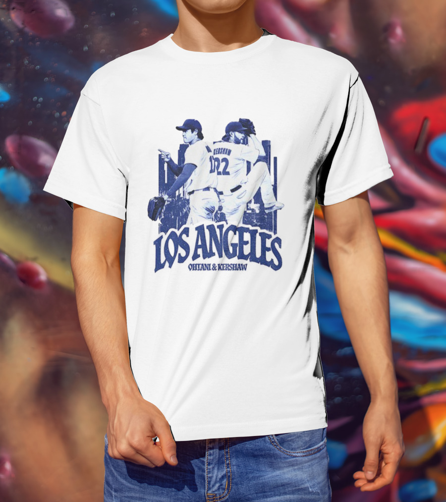 Los Angeles Dodgers Shohei Ohtani Clayton Kershaw City Skyline MLB Baseball Vintage T-Shirt