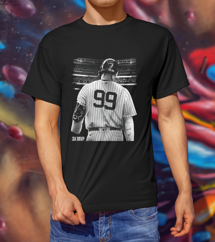 New York Yankees Aaron Judge 99 Baseball Player Back View Behind 3X MVP T-Shirt