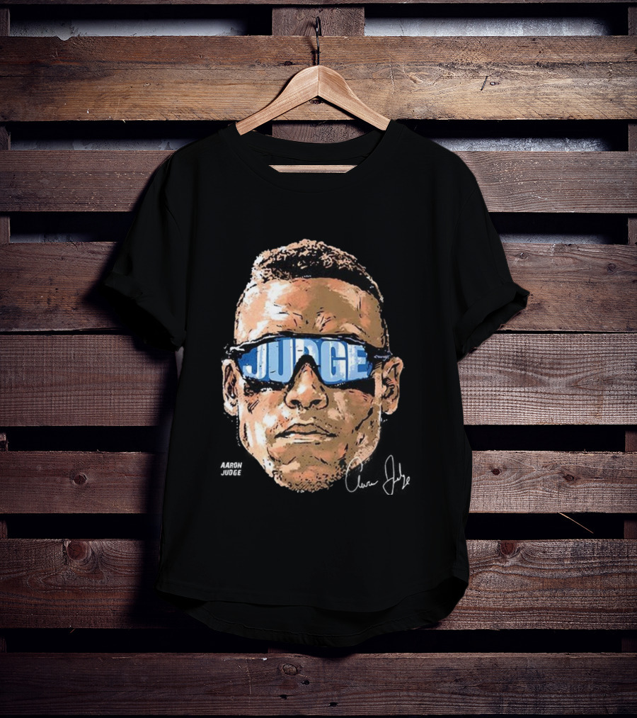 Aaron Judge New York Yankees Baseball Big Head Glasses Judge Signature T-Shirt