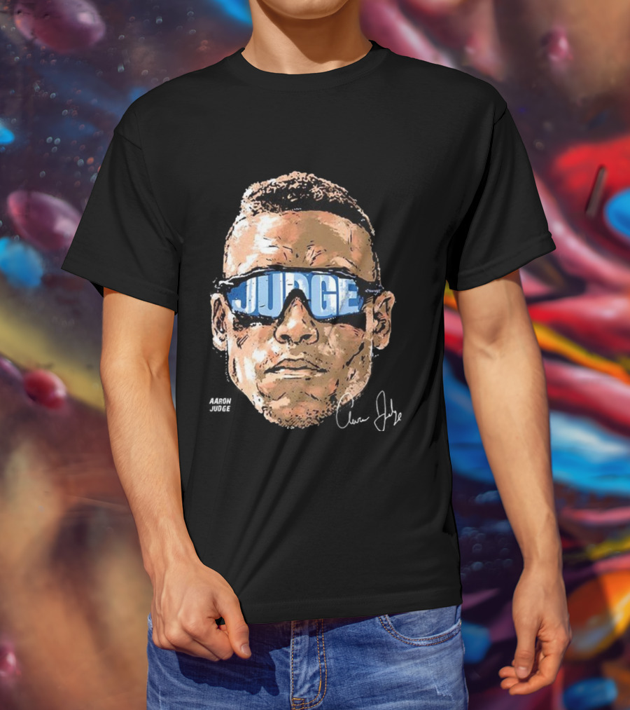 Aaron Judge New York Yankees Baseball Big Head Glasses Judge Signature T-Shirt