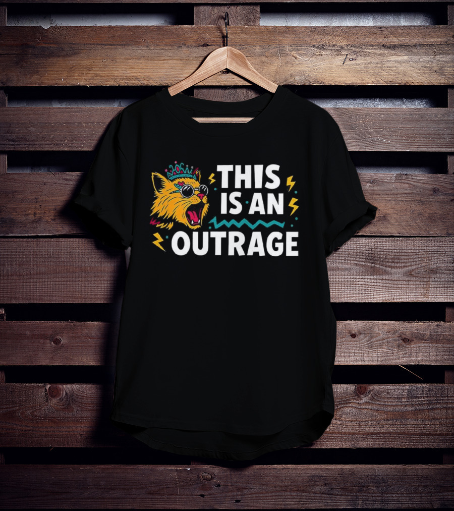 Cat This Is An Outrage Fun Cool Sunglasses Lightning Bolt T-Shirt