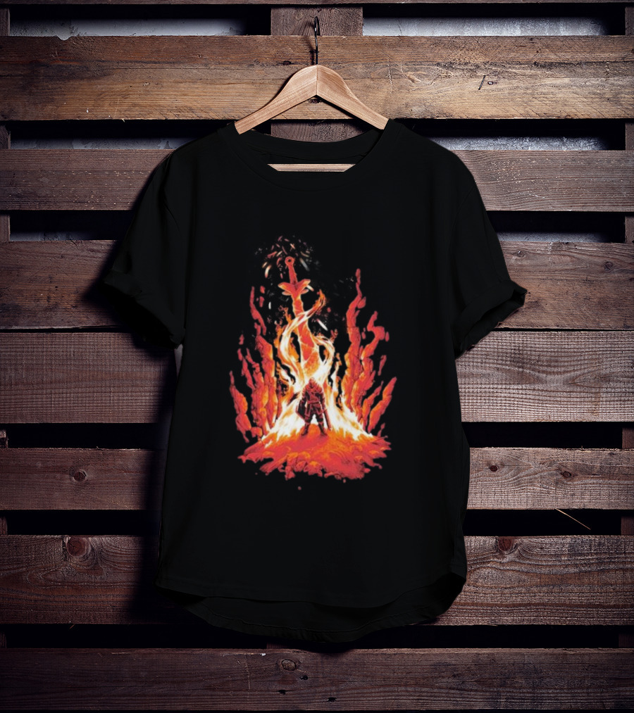 Dark Souls Trial By Fire Warrior Surrounded By Flames Iconic Gaming Imagery T-Shirt