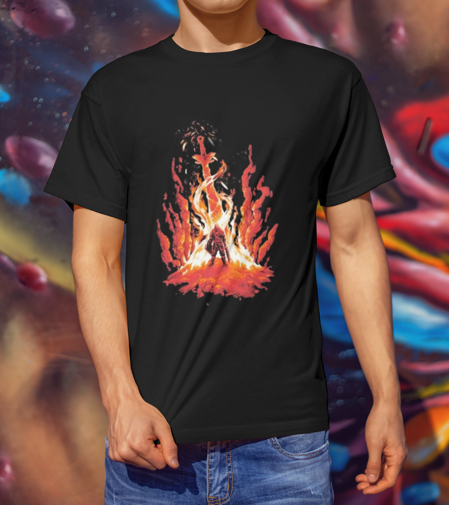 Dark Souls Trial By Fire Warrior Surrounded By Flames Iconic Gaming Imagery T-Shirt