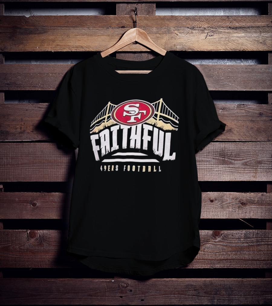 San Francisco 49ers Faithful Football SF Logo Golden Gate Bridge T-Shirt