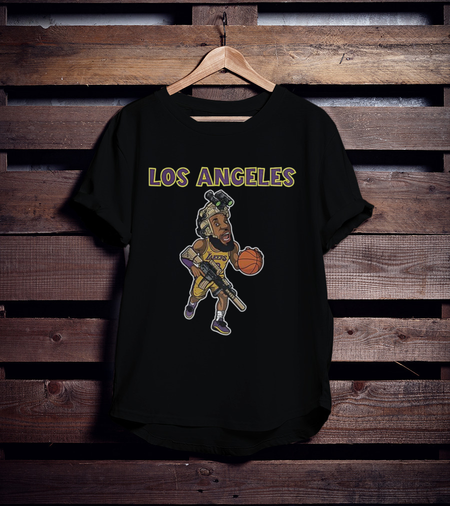 Los Angeles Lakers Lebron James Basketball Soldier Cartoon T-Shirt