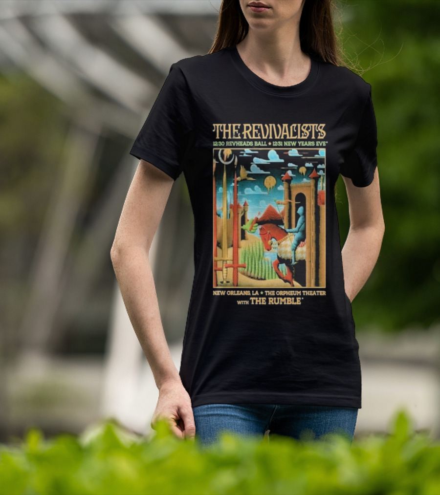The Revivalists New Orleans Dec 30-31 2025 Orpheum Theater Artwork Medieval Knight Horse Fantasy Landscape T-Shirt