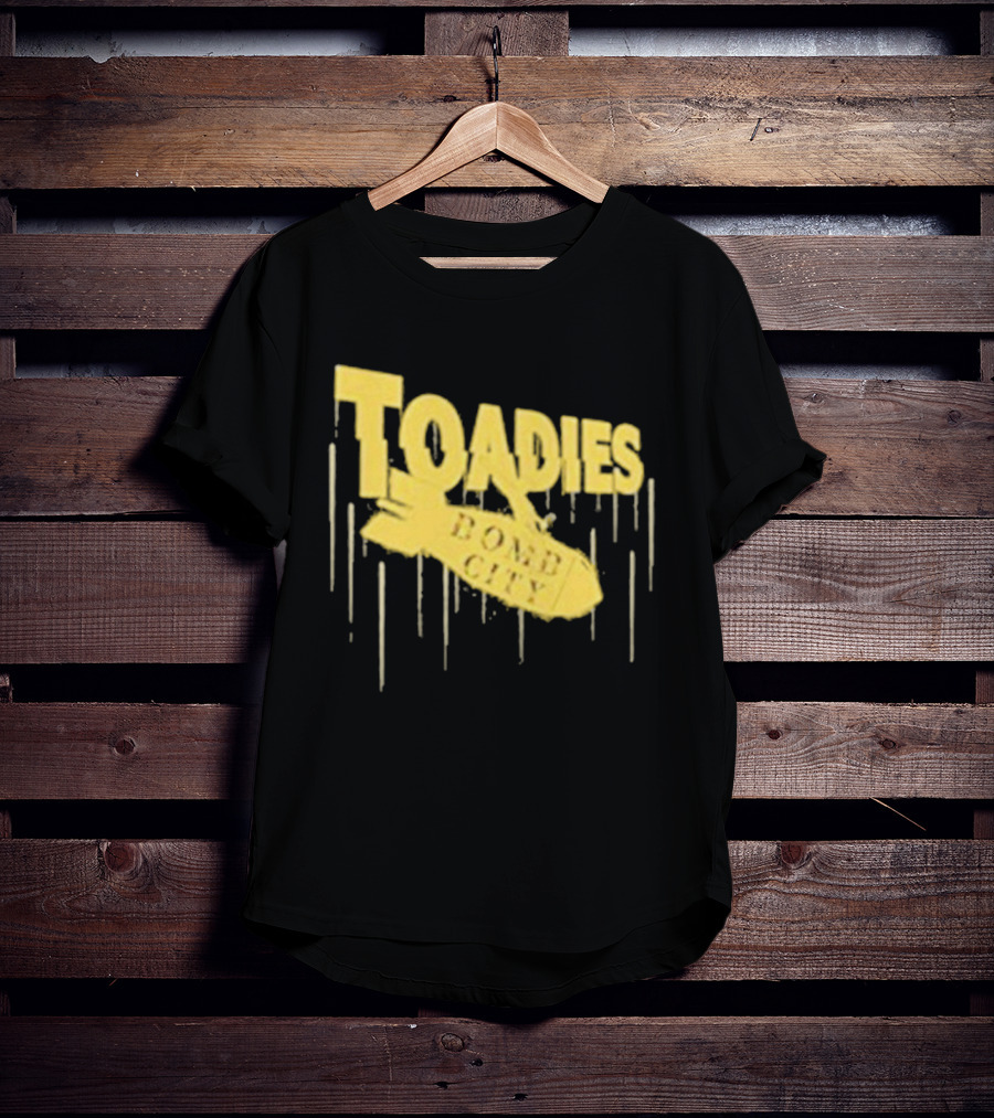 Toadies Bomb City Dripping Text And Bomb Icon T-Shirt