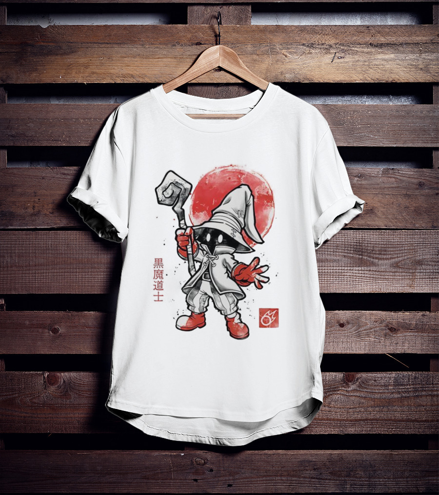 Black Mage Sumi-E Style Final Fantasy Character With Red Orb T-Shirt
