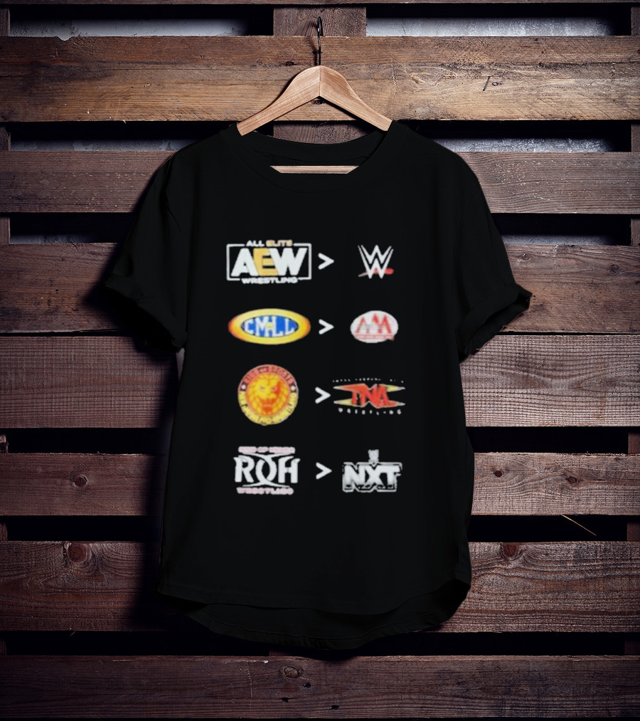 AEW Vs WWE CMLL Vs AAA NJPW Vs TNA ROH Vs NXT Wrestling Logos T-Shirt