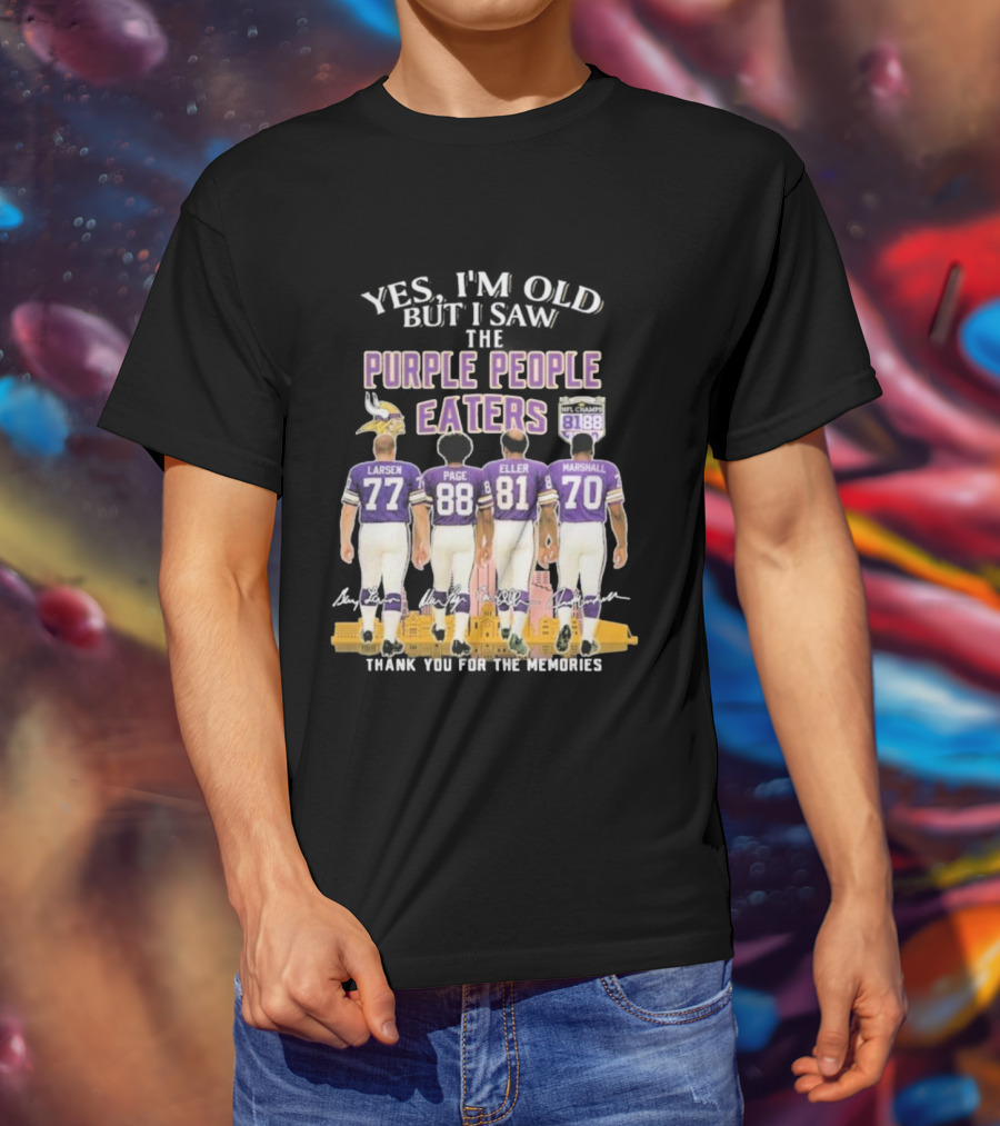 Minnesota Vikings Purple People Eaters Larsen Page Eller Marshall NFL Champs 81 88 Thank You For The Memories T-Shirt