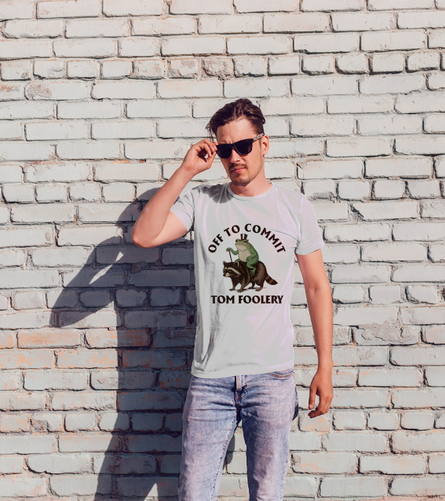 Frog With Top Hat Riding Raccoon Off To Commit Tom Foolery T-Shirt