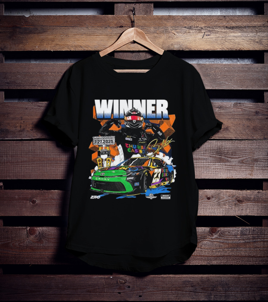 2025 Indianapolis Motor Speedway 23XI Racing Winner Bubba Wallace Signature NASCAR Event T-Shirt