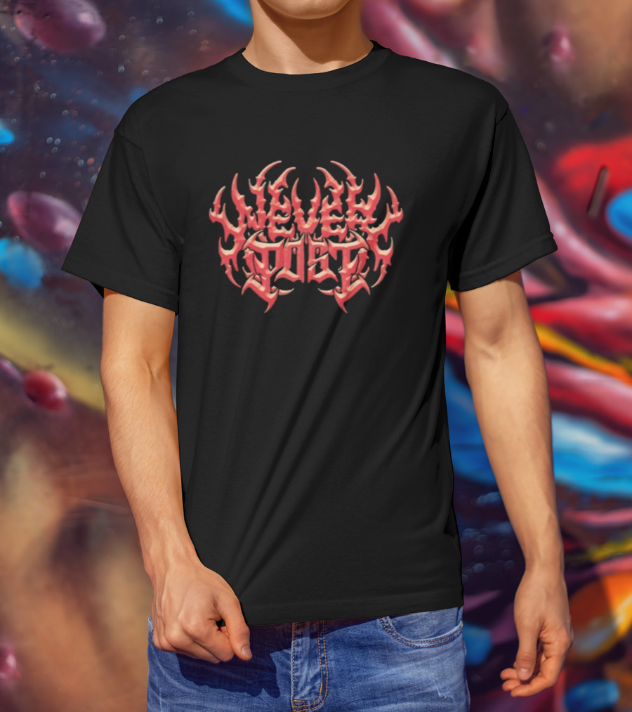 Never Post Heavy Metal Gothic Style Text T-Shirt