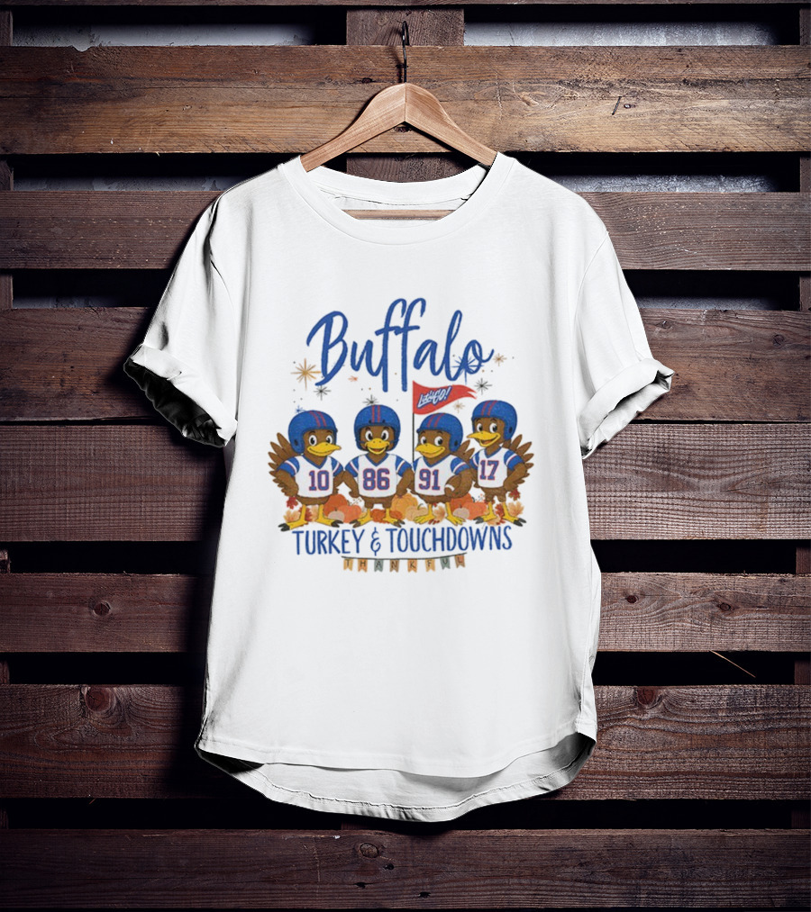 Buffalo Turkey And Touchdowns Thankful Thanksgiving Football T-Shirt