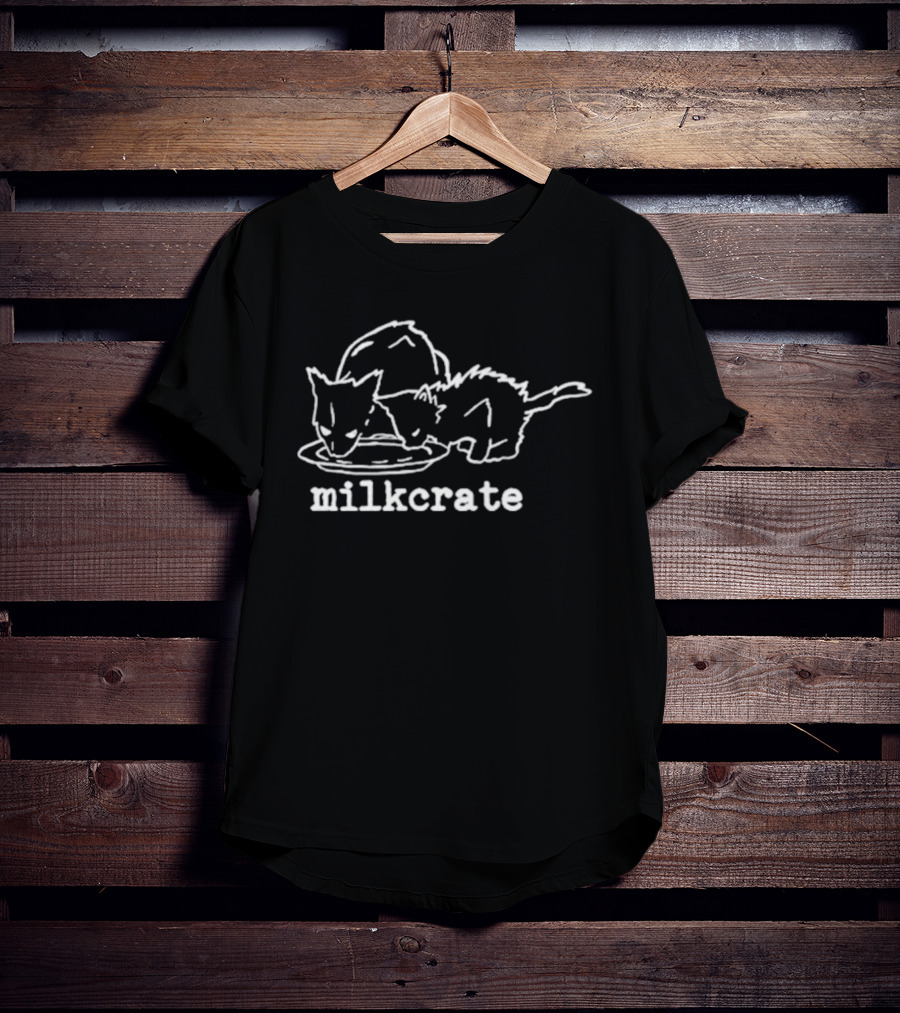 Milkcrate Cat Drawing With Two Cats Drinking Milk T-Shirt