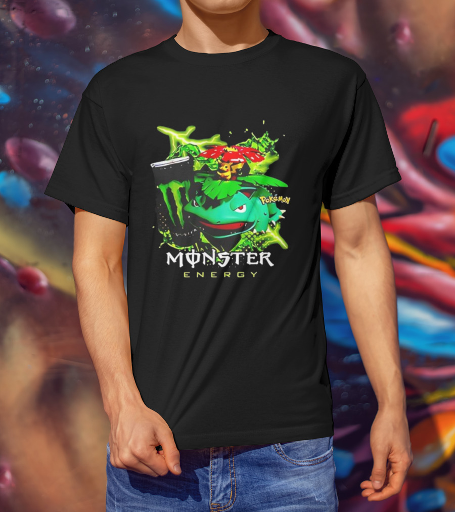 Pokémon Venusaur Vileplume Pikachu And Monster Energy Collaboration T-Shirt
