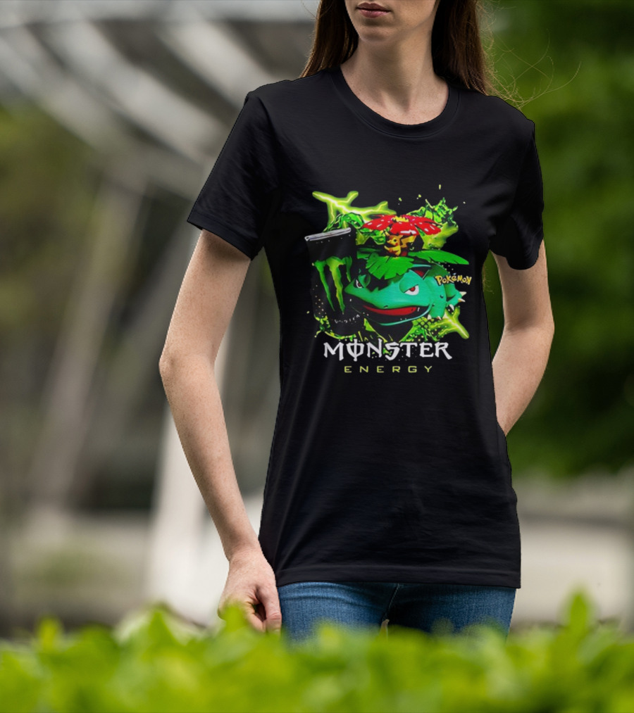 Pokémon Venusaur Vileplume Pikachu And Monster Energy Collaboration T-Shirt