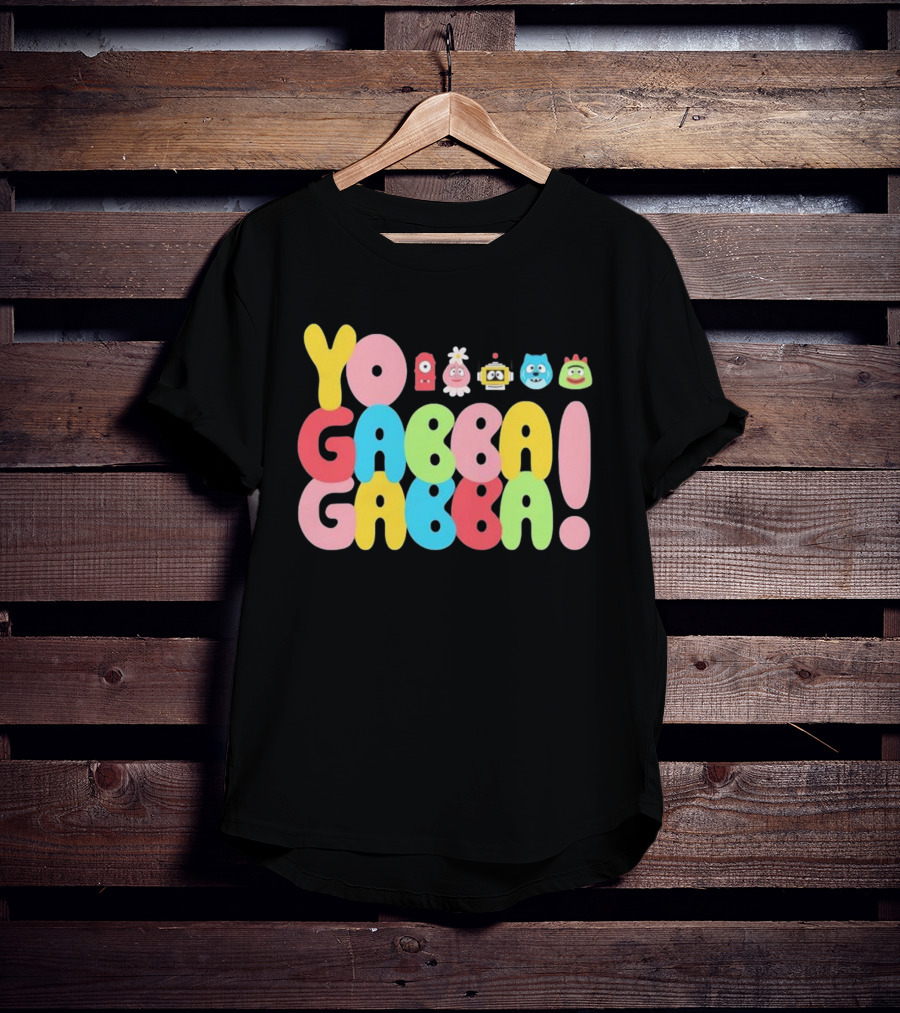 Yo Gabba Gabba Characters Colorful Text T-Shirt