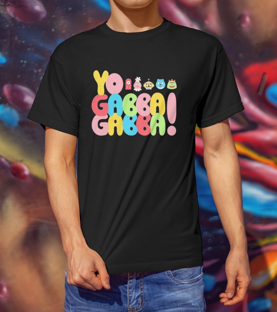 Yo Gabba Gabba Characters Colorful Text T-Shirt