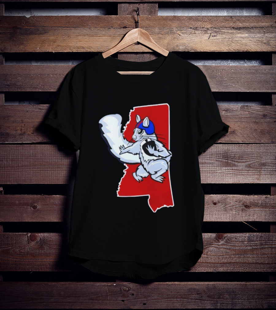 Ole Squirrel Mississippi Football Helmet State Outline T-Shirt