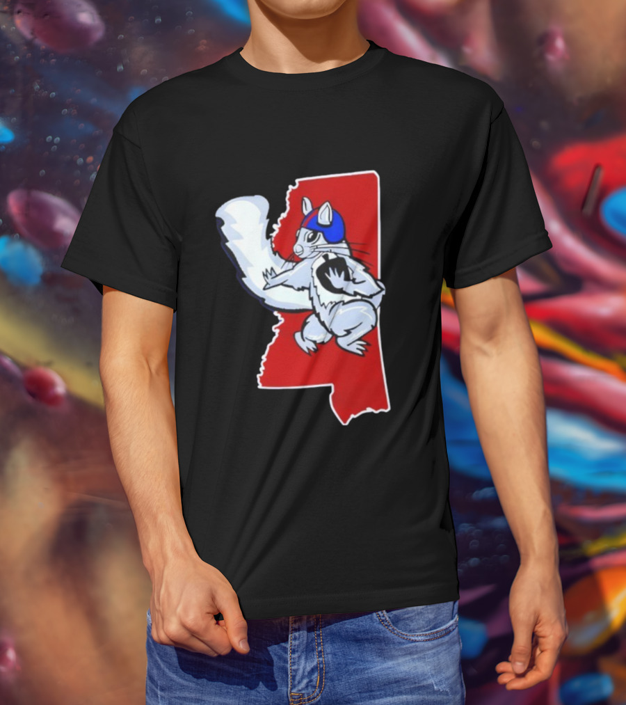 Ole Squirrel Mississippi Football Helmet State Outline T-Shirt