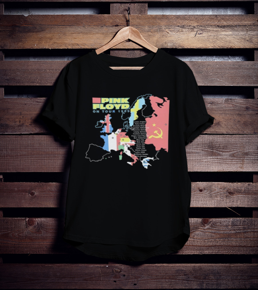 Pink Floyd On Tour 1989 Europe Soviet Union Map T-Shirt
