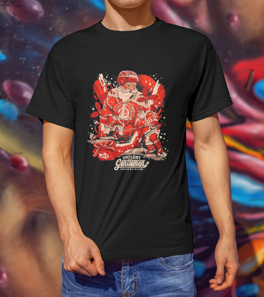 Violent Gentlemen Hockey Club Santa Claus Christmas Sports Theme T-Shirt