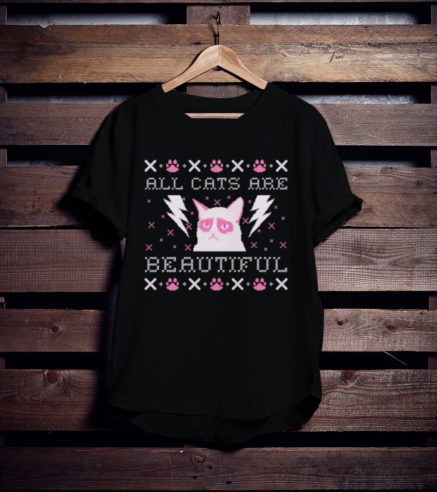 All Cats Are Beautiful ACAB Grumpy Kitty Christmas Sweater Style T-Shirt