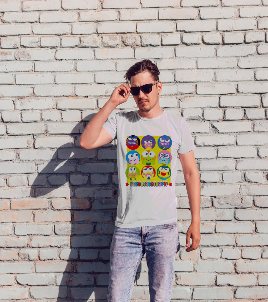Kerokerokeroppi Colorful Faces Pattern T-Shirt