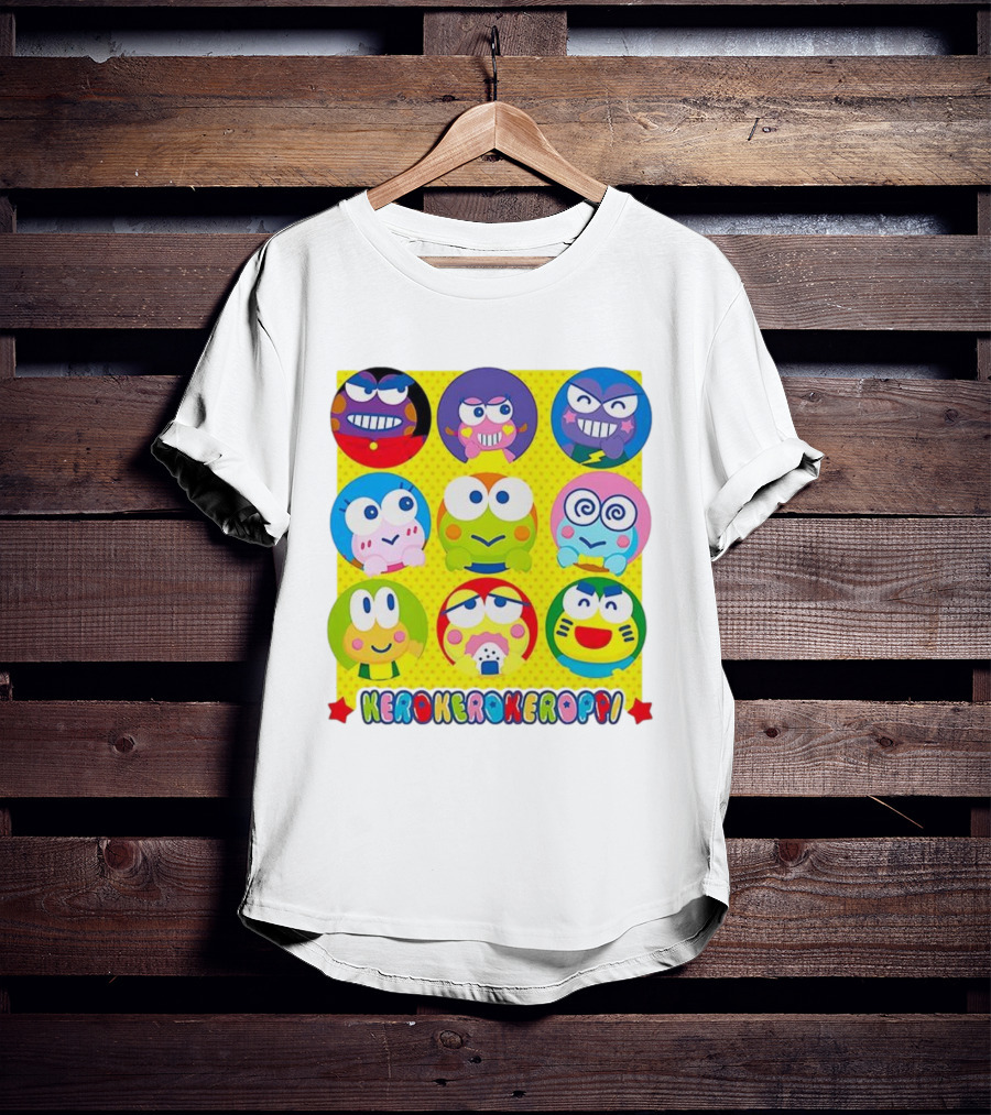 Kerokerokeroppi Colorful Faces Pattern T-Shirt