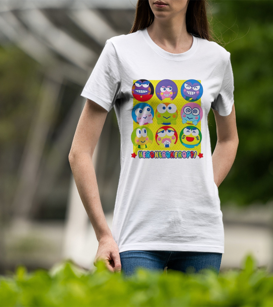 Kerokerokeroppi Colorful Faces Pattern T-Shirt