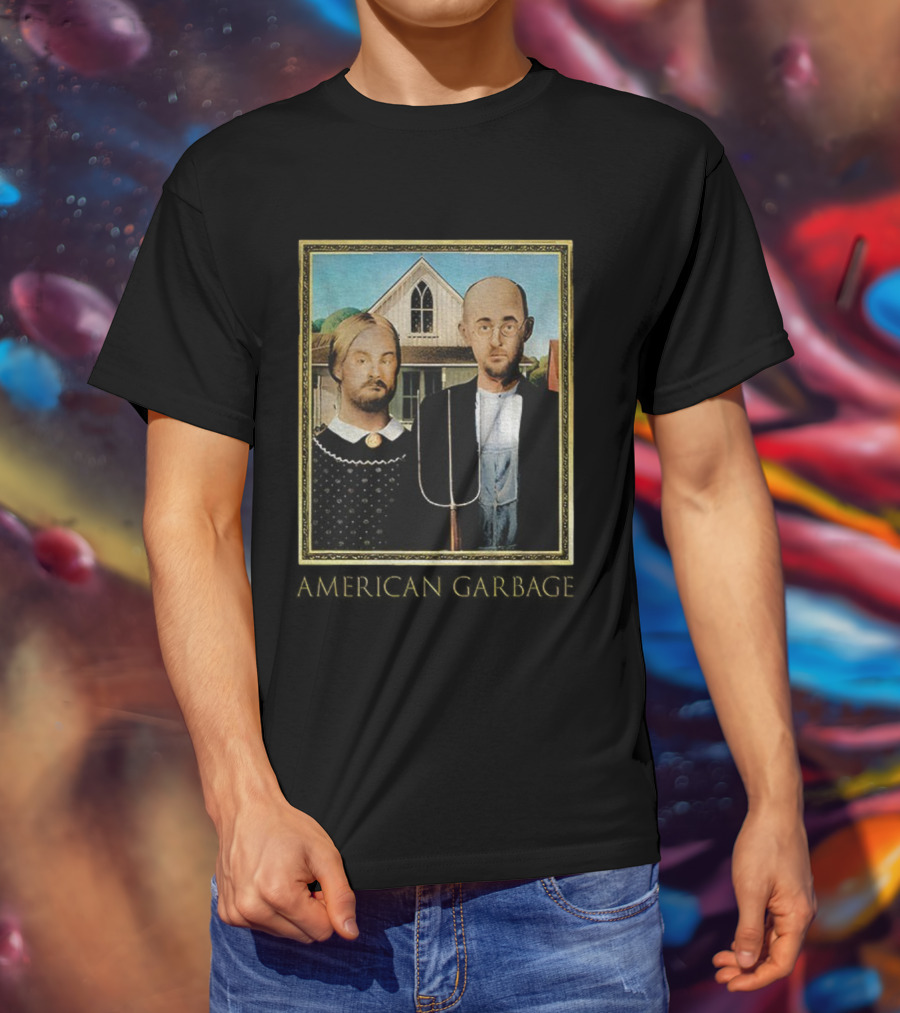 American Gothic American Garbage Mock Artwork Featured T-Shirt
