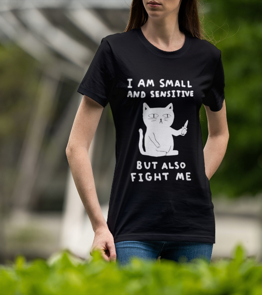 Cat I Am Small And Sensitive But Also Fight Me Playful Humor T-Shirt