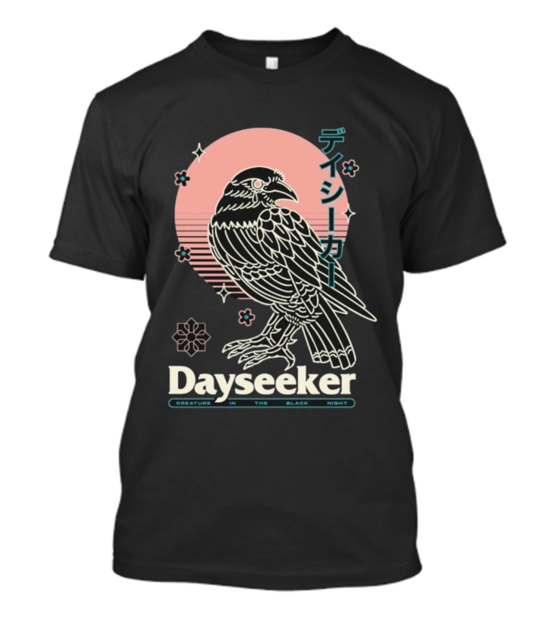 Dayseeker Creature In The Black Night Raven With Japanese Text And Sakura Motif T-Shirt