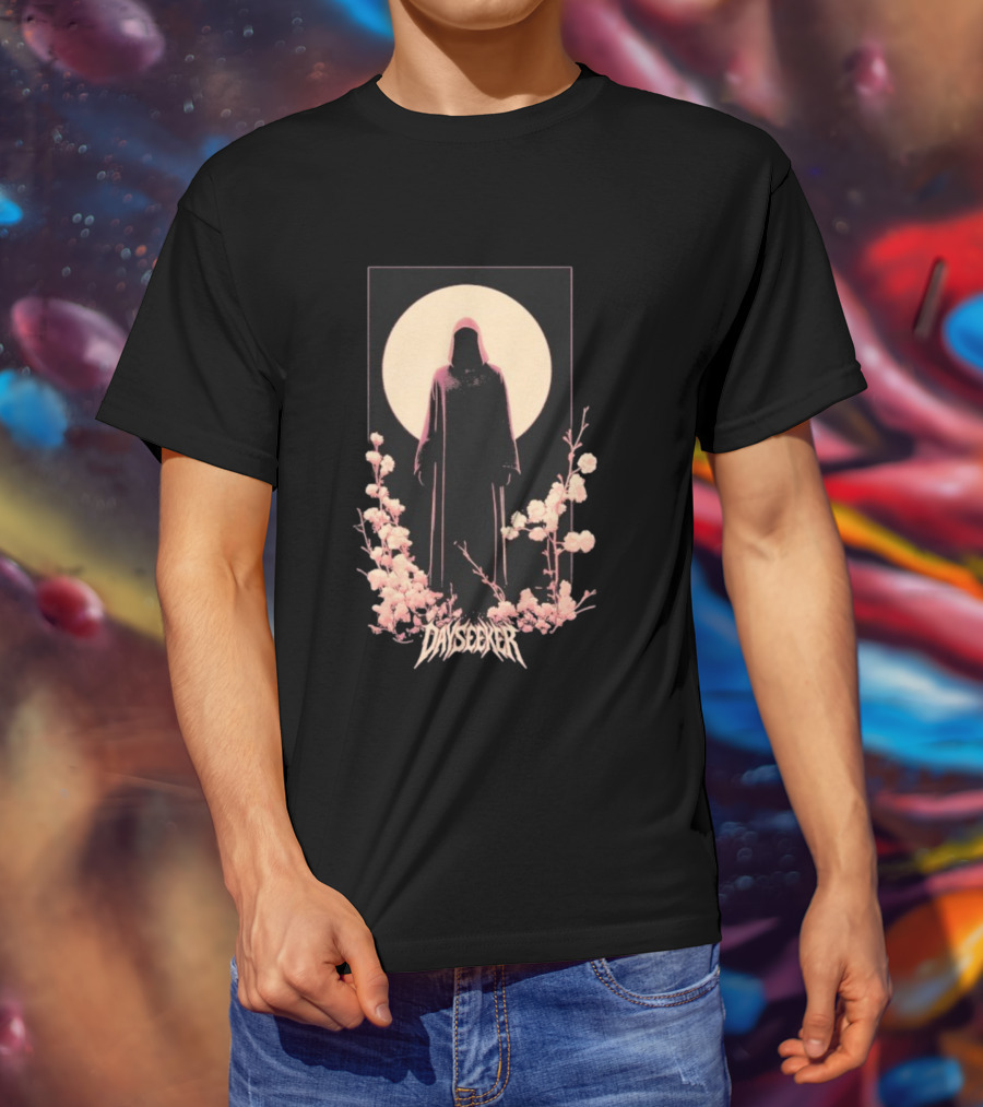 Dayseeker The Living Dead Hooded Figure With Full Moon And Flowers T-Shirt