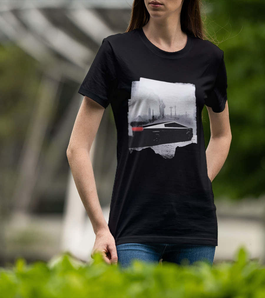 Tesla Cybertruck With Global Landmark Skyline T-Shirt