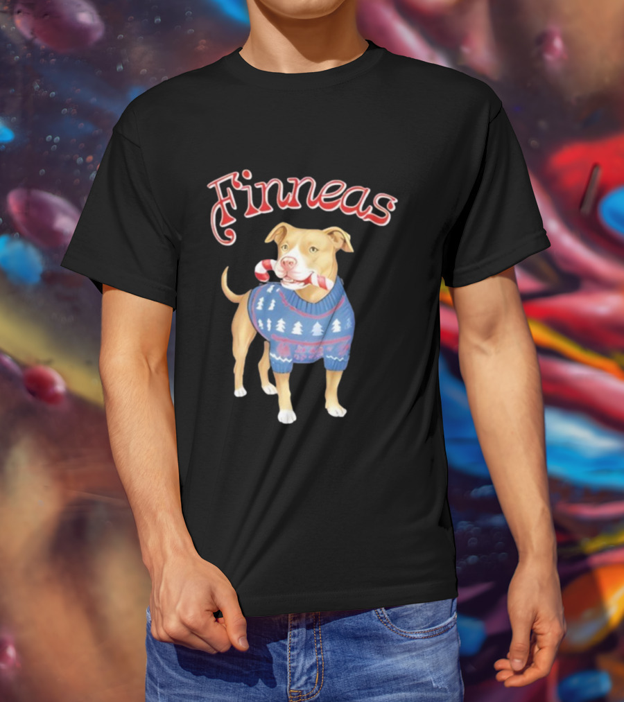 Finneas Dog Christmas Sweater Candy Cane Holiday T-Shirt