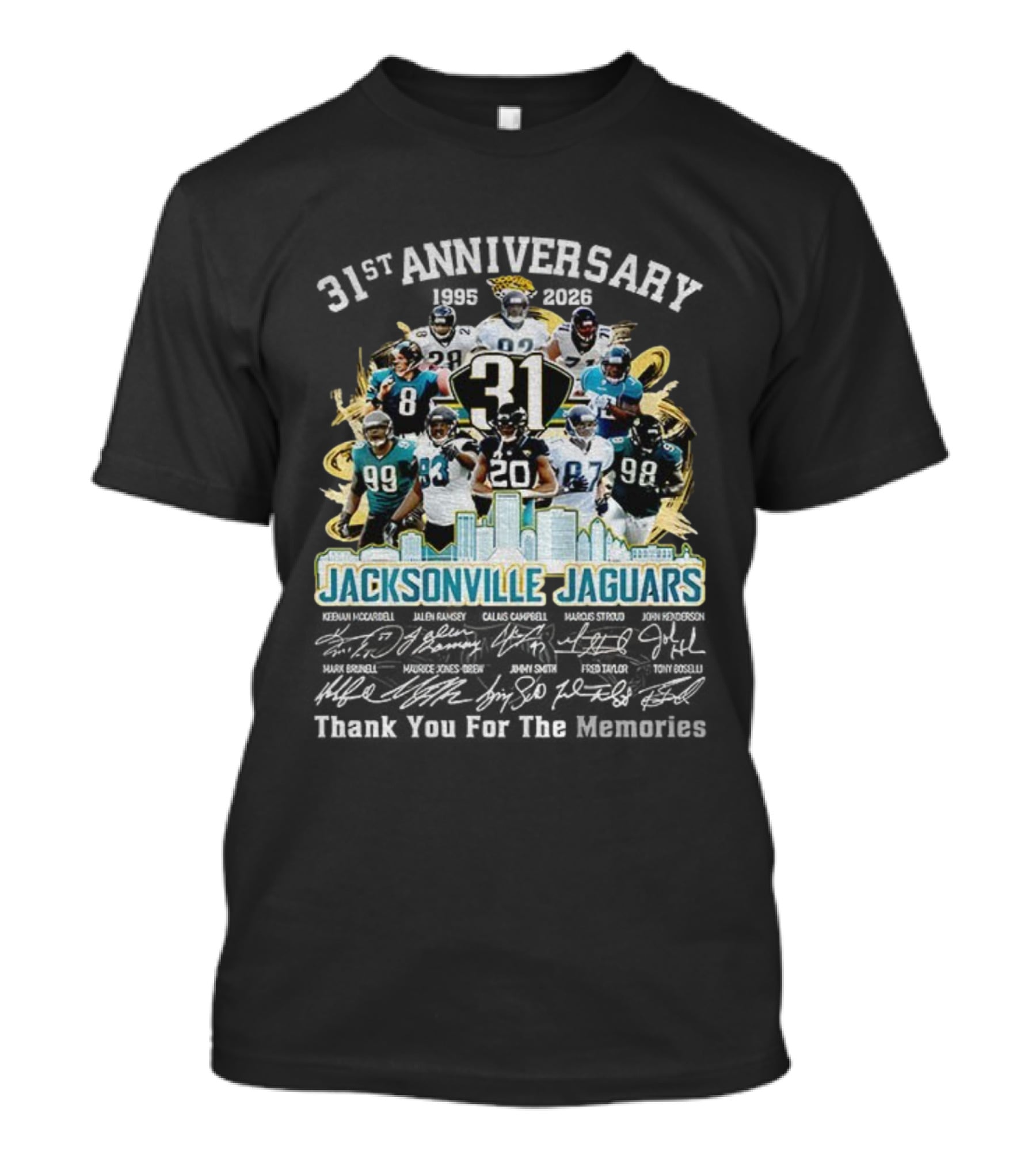 Jacksonville Jaguars 31st Anniversary 1995-2026 Thank You For The Memories 31 Players Tribute T-Shirt