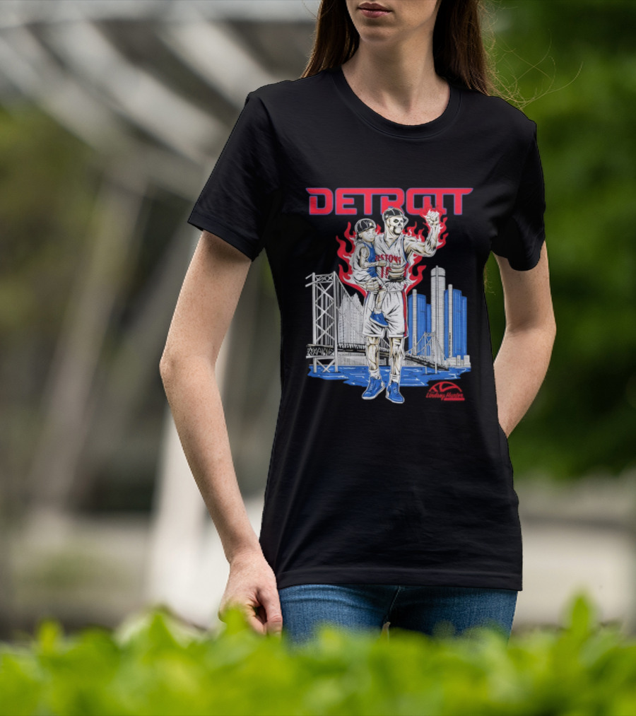 LINDSEY HUNTER FOUNDATION VENGEFUL DETROIT PISTONS RED FLAMES URBAN CITYSCAPE T-Shirt