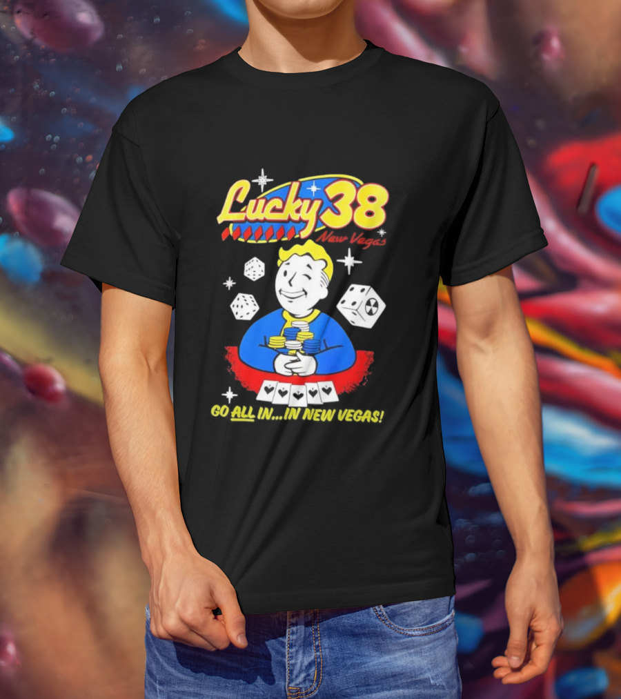 Lucky 38 Casino New Vegas Vault Boy Poker Chips Casino Dice T-Shirt