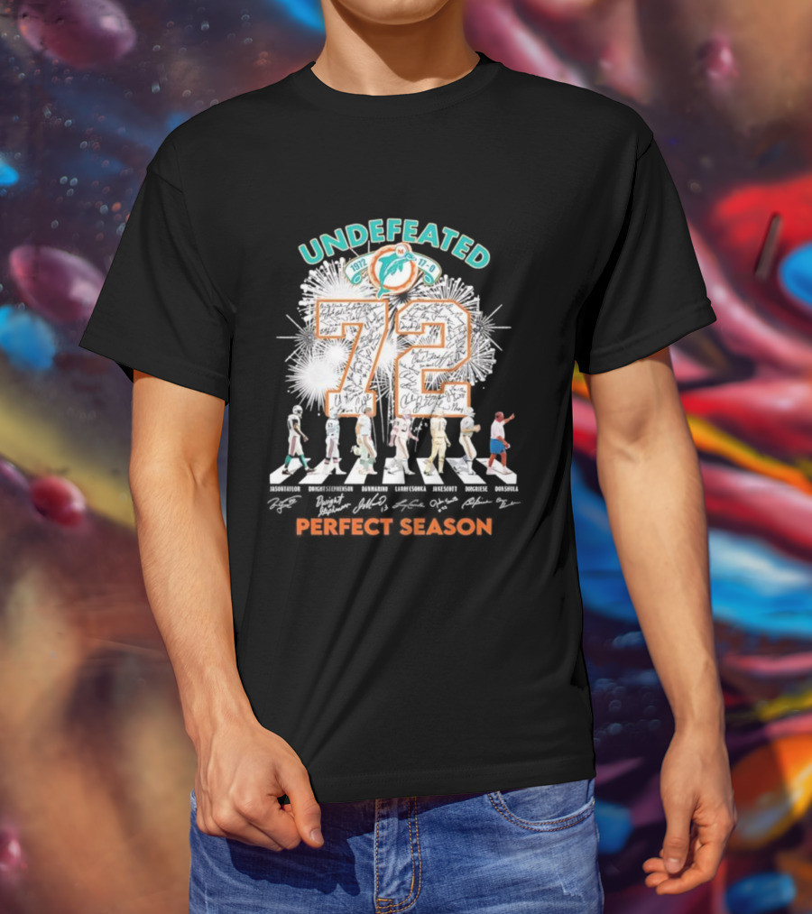 Undefeated 1972 Miami Dolphins Perfect Season Abbey Road 72 Signatures T-Shirt