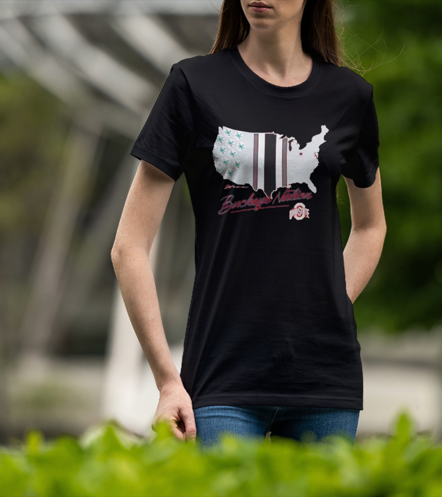 Ohio State Buckeye Nation USA Map Design T-Shirt