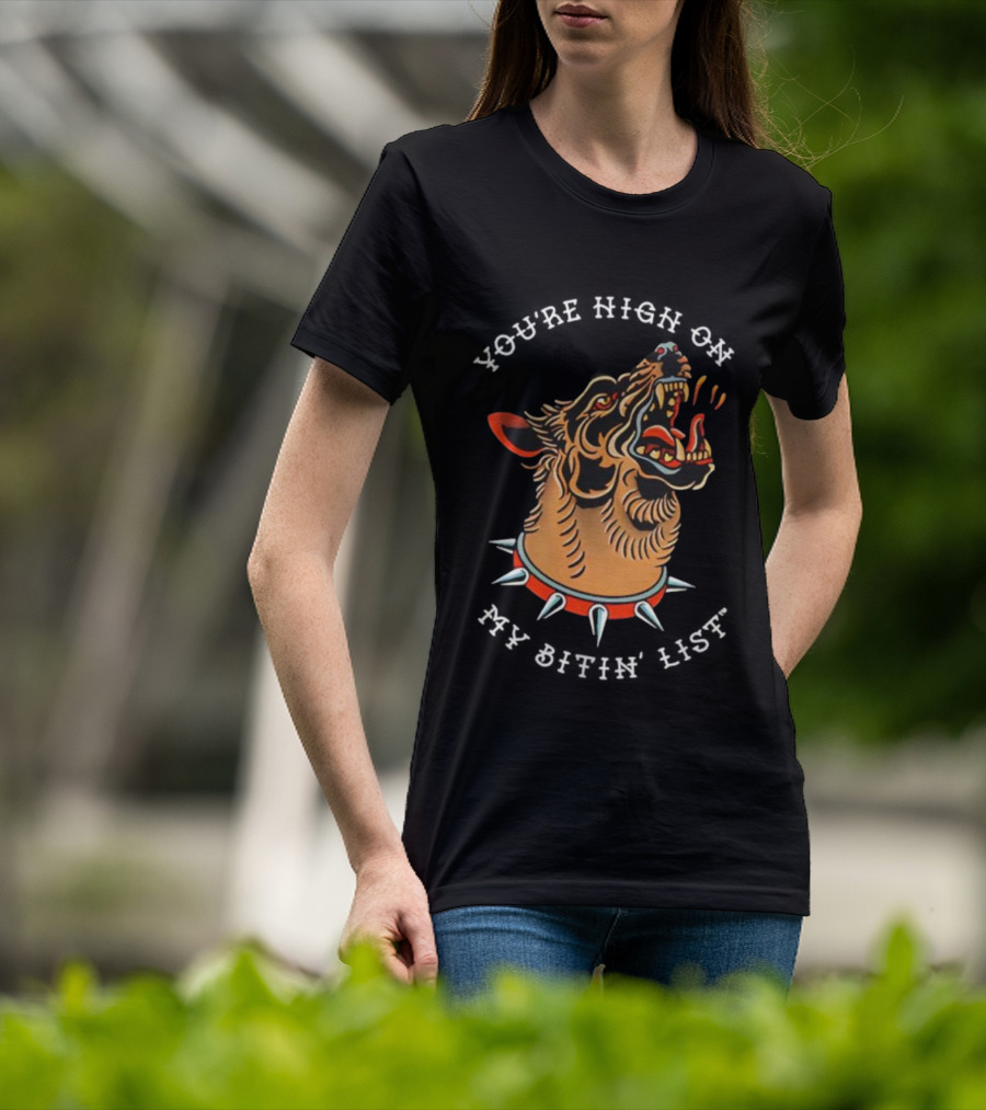 Tyler Childers High On My Bitin’ List Dog With Spiked Collar Retro Style T-Shirt