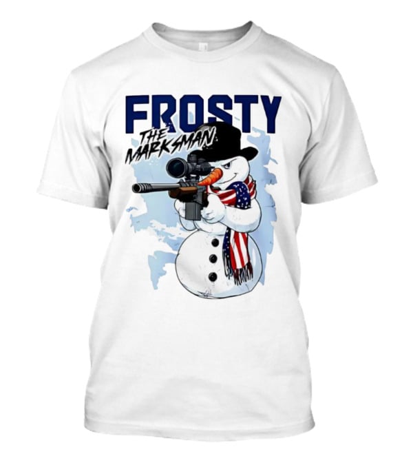 Frosty The Marksman Snowman USA Flag Scarf Sniper Hat T-Shirt