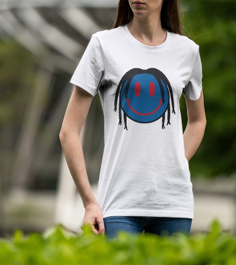 Tyrese Maxey Smiley Face Blue Red Braided Hair T-Shirt