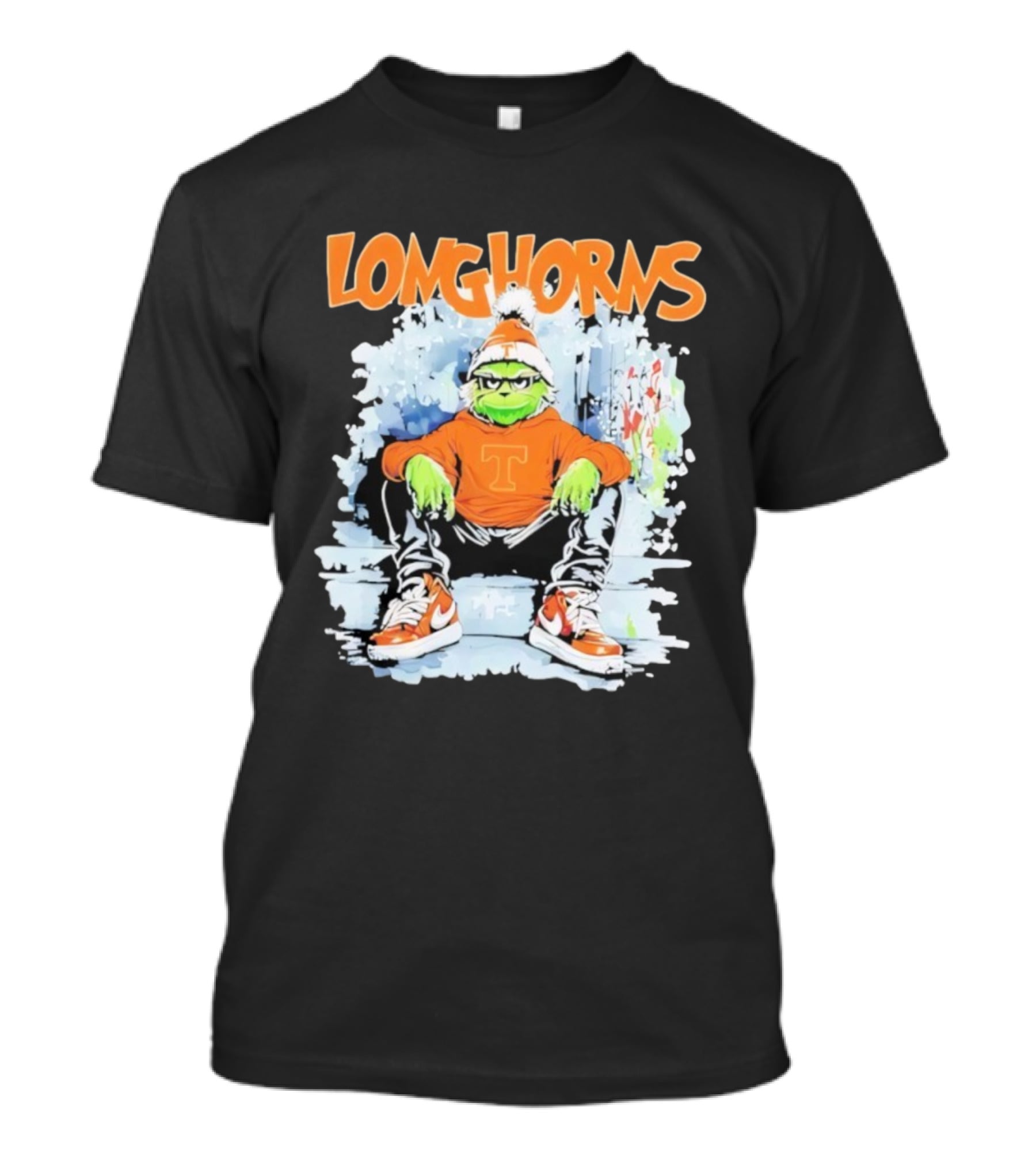 Texas Longhorns Christmas 2025 Grinch Sitting On Steps T-Shirt