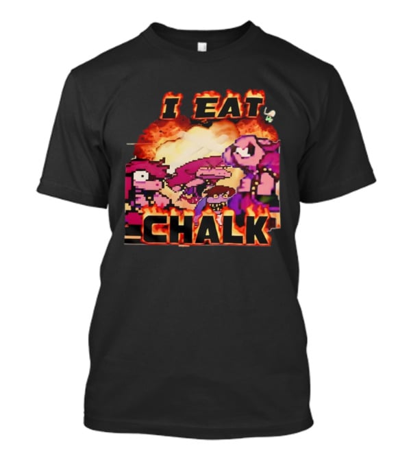 I Eat Chalk Pixel Characters Fire Background Design T-Shirt