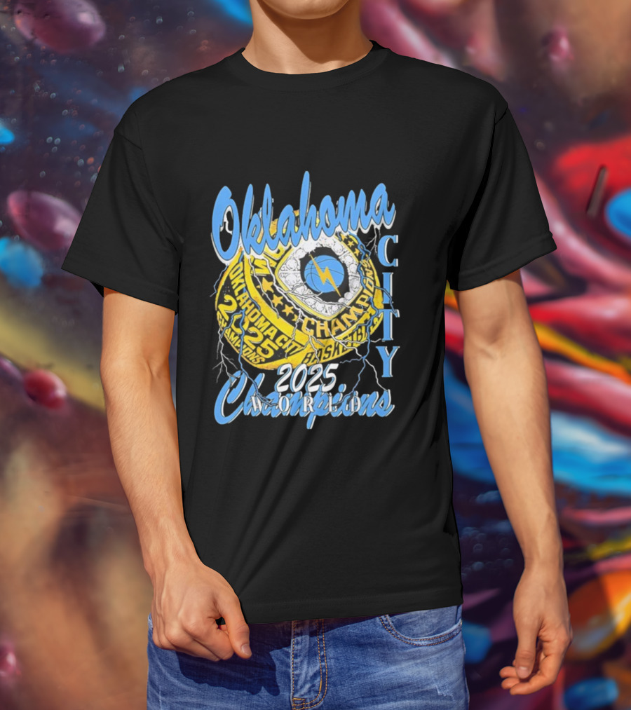 Oklahoma City Thunder Basketball Champions 2025 Victory Ring Sports Logo T-Shirt