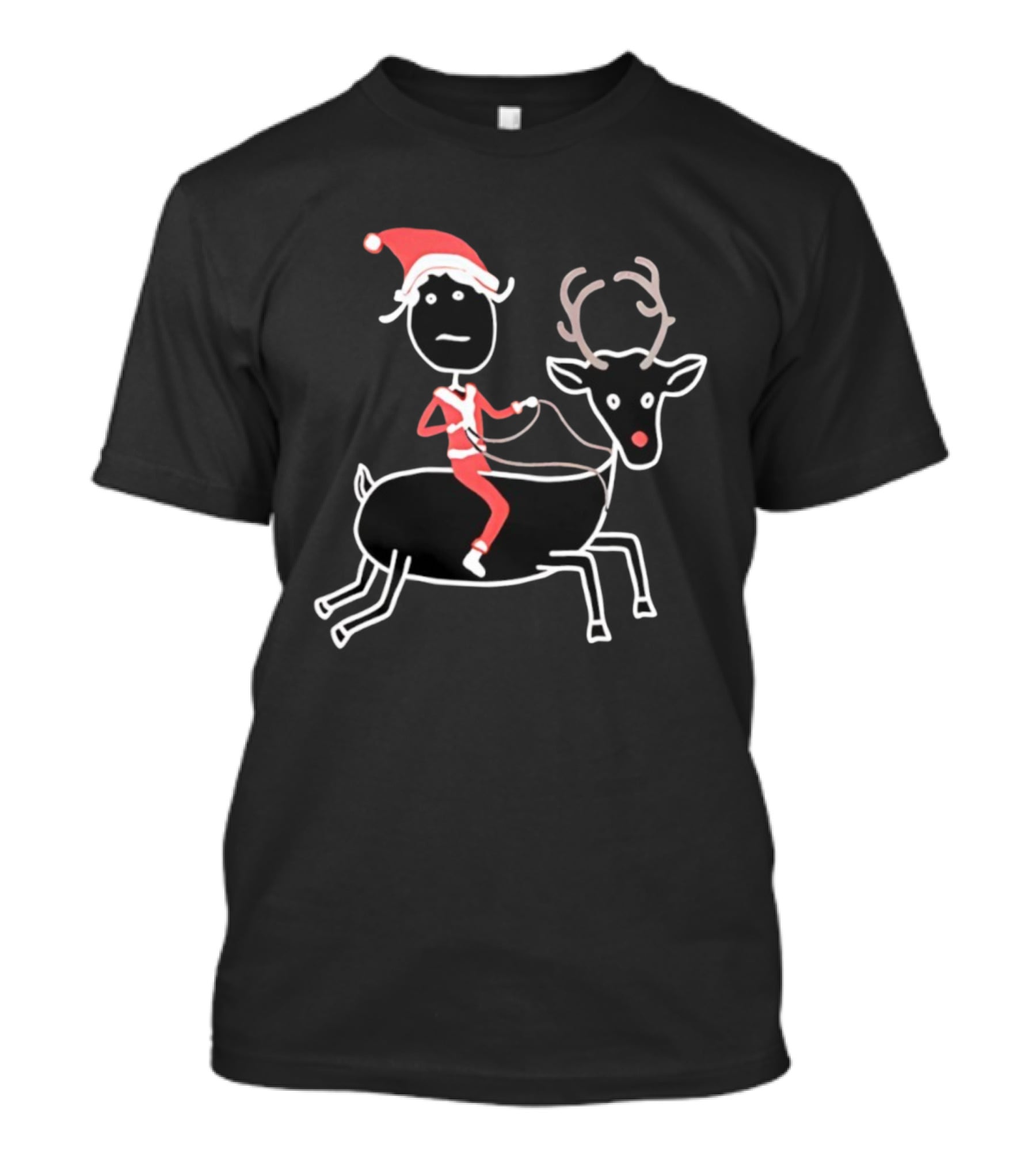 Rhenna Reindeer Santa Claus Christmas Stick Figure Art T-Shirt